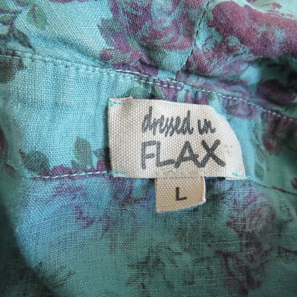 FLAX 100% Linen Floral Gauzy Shirt Dress Lagenlook Feminine Boho - Size L - Picture 14 of 15
